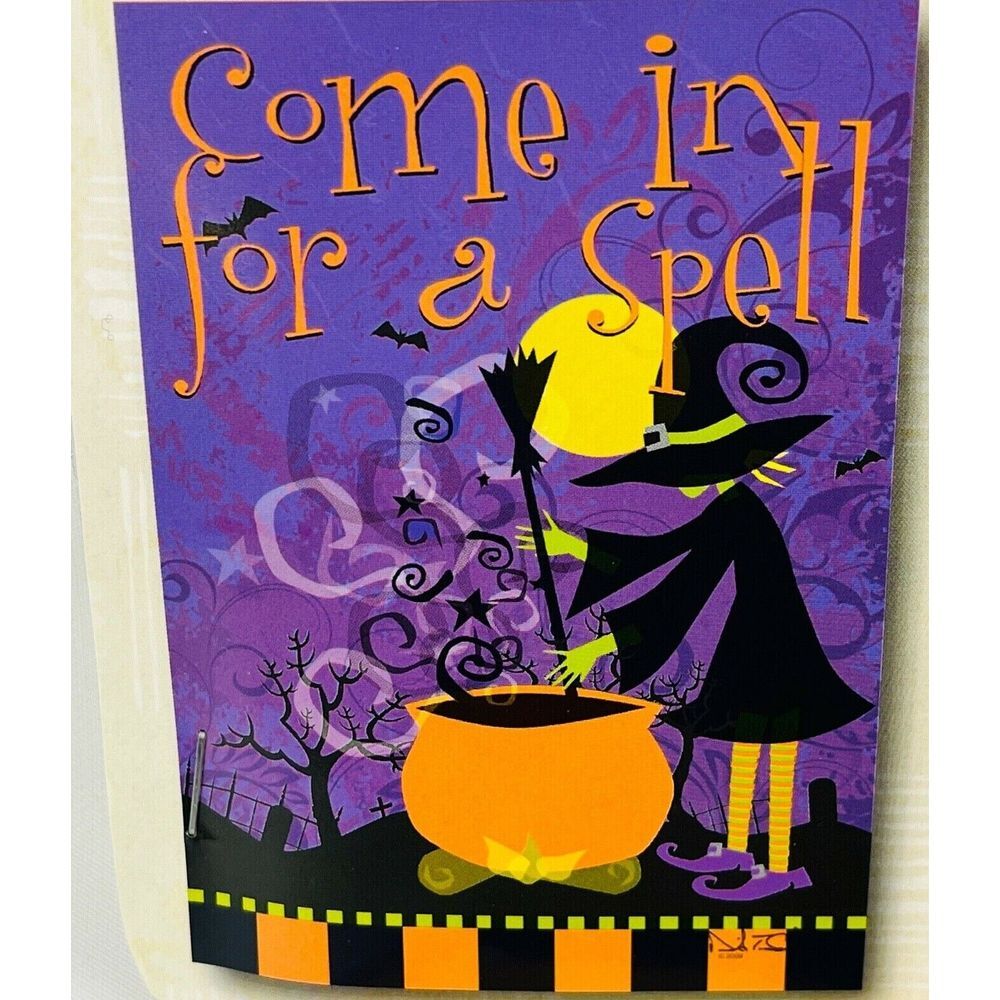 Russ Come In For A Spell Halloween Decorative‎ Estate Flag Witch Cauldron 30x43